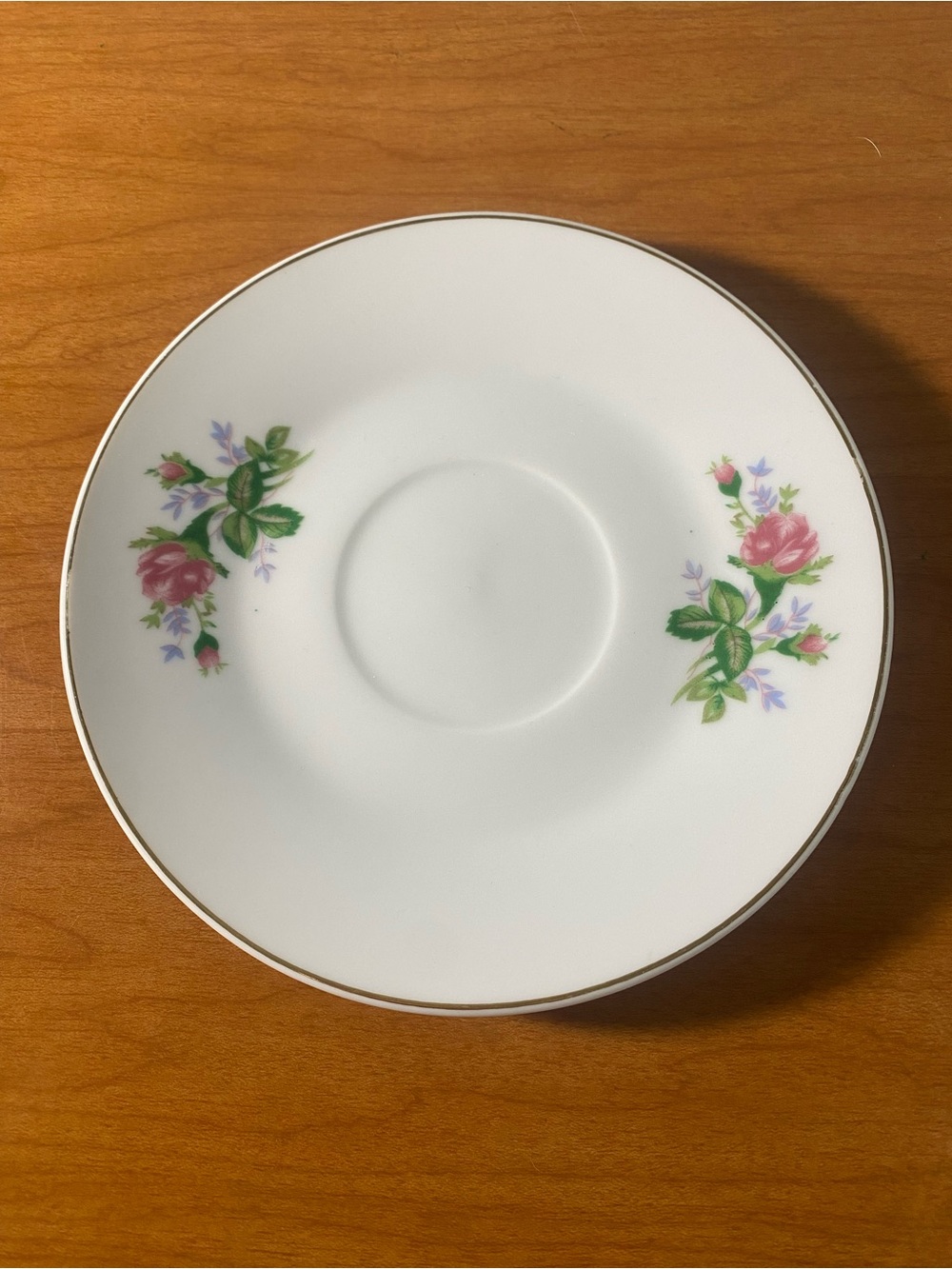 Fine Floral Porcelain Saucer in White with Pink Rose Accents